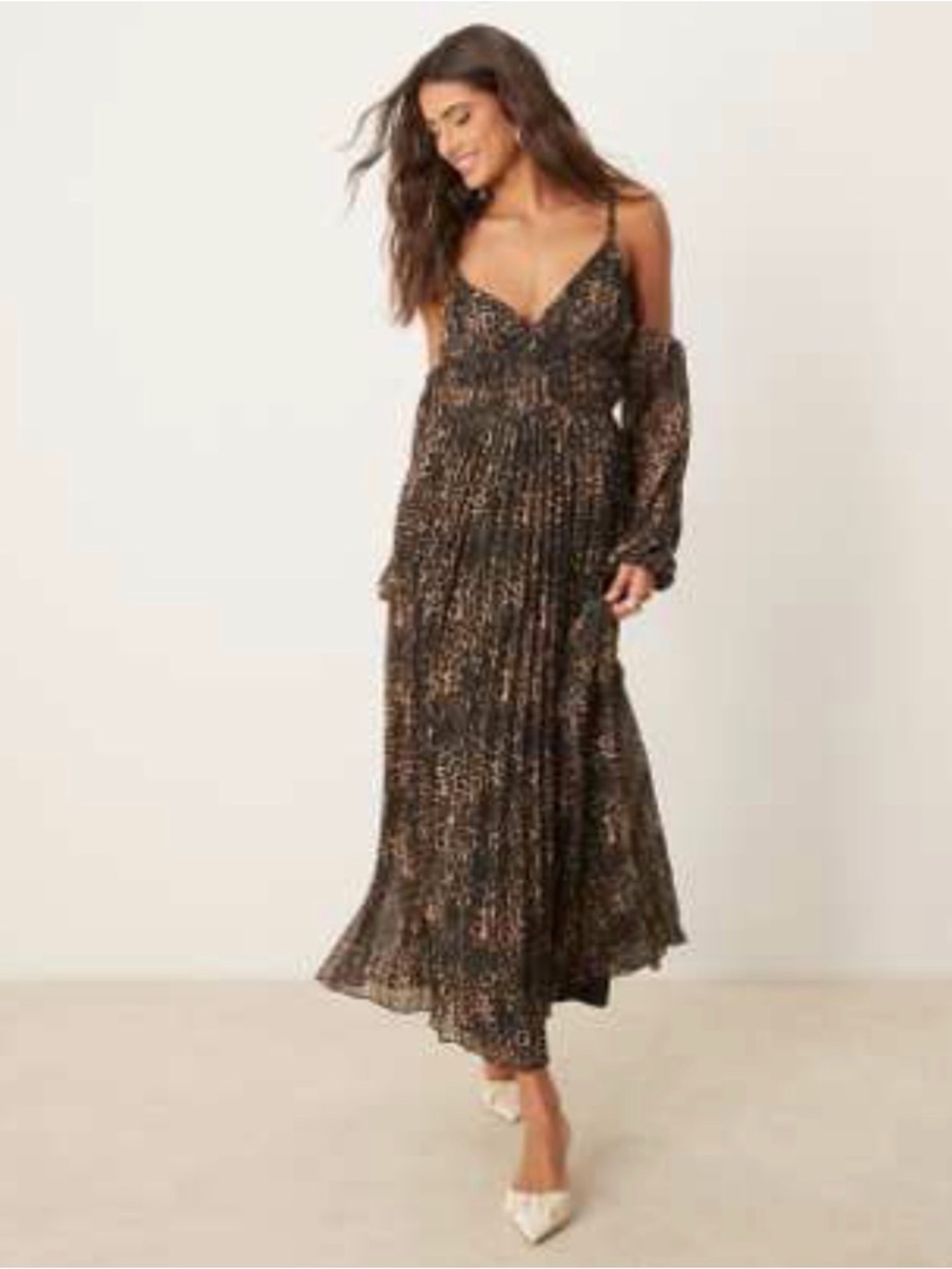 ASOS Black and Brown Floral Pleated Maxi Dress